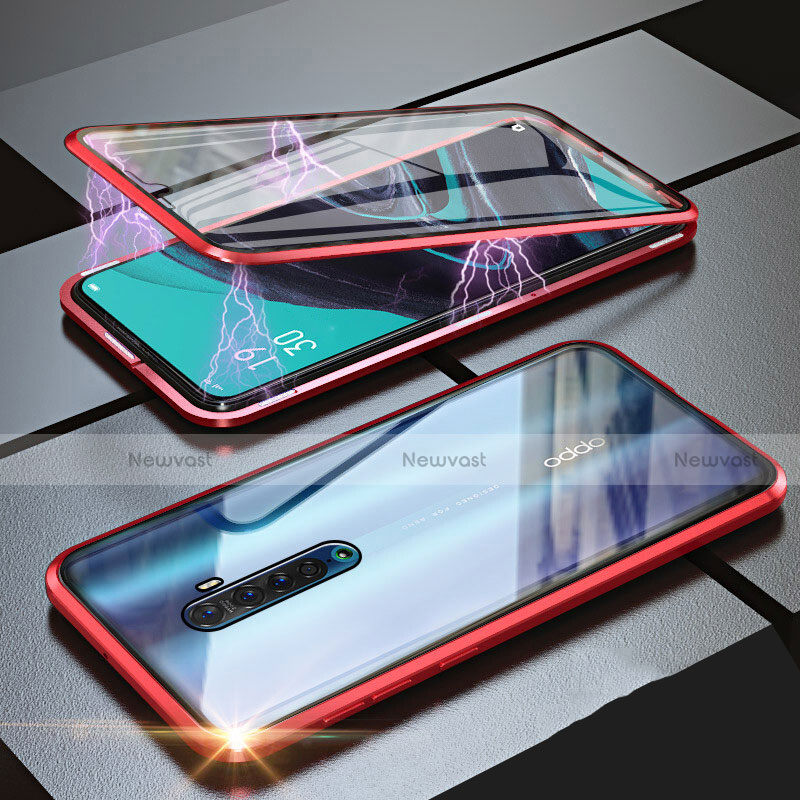 Luxury Aluminum Metal Frame Mirror Cover Case 360 Degrees M05 for Oppo Reno2 Red