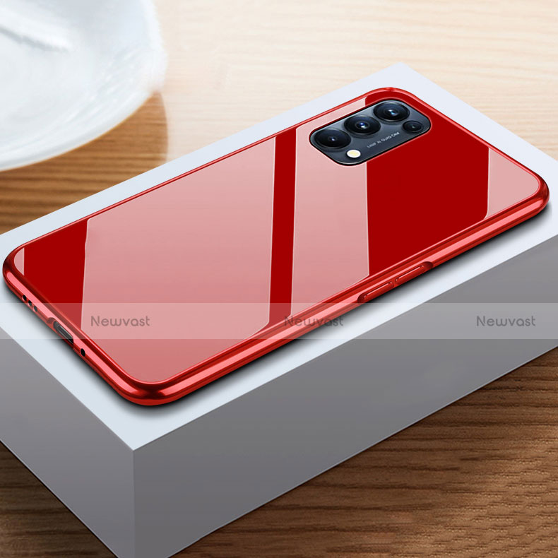Luxury Aluminum Metal Frame Mirror Cover Case 360 Degrees M05 for Oppo Reno5 5G Red
