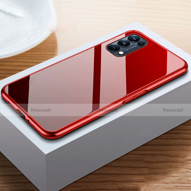 Luxury Aluminum Metal Frame Mirror Cover Case 360 Degrees M05 for Oppo Reno5 5G Red and Black
