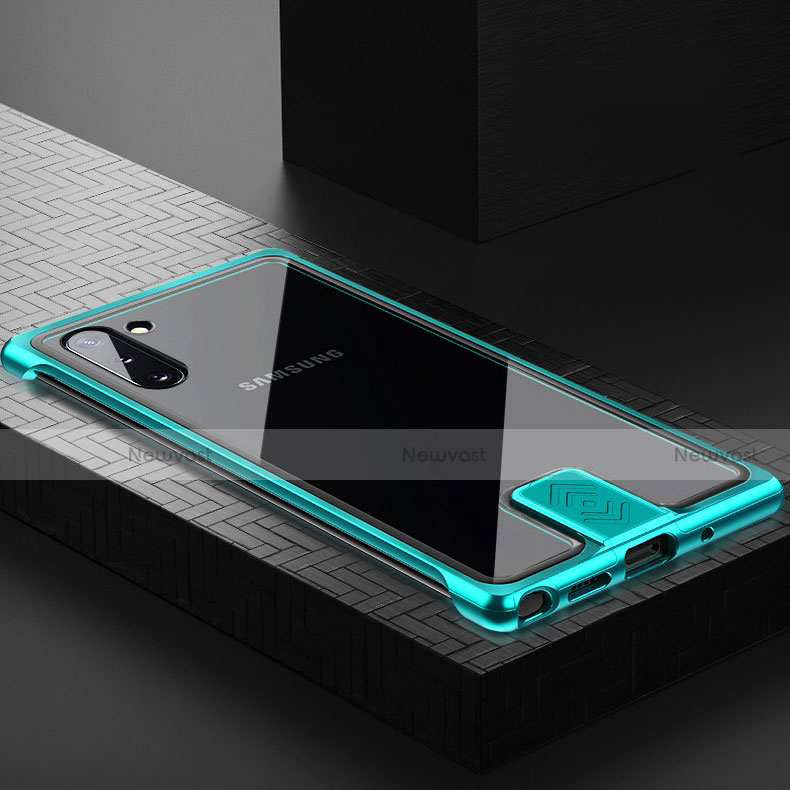 Luxury Aluminum Metal Frame Mirror Cover Case 360 Degrees M05 for Samsung Galaxy Note 10 5G Cyan