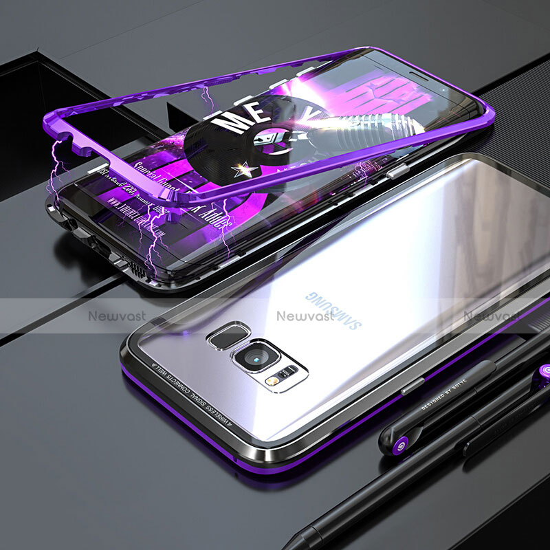 Luxury Aluminum Metal Frame Mirror Cover Case 360 Degrees M05 for Samsung Galaxy S8 Plus Purple