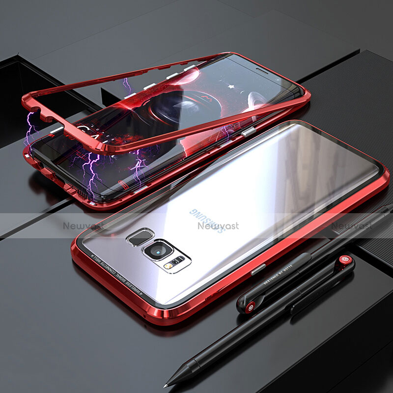 Luxury Aluminum Metal Frame Mirror Cover Case 360 Degrees M05 for Samsung Galaxy S8 Red