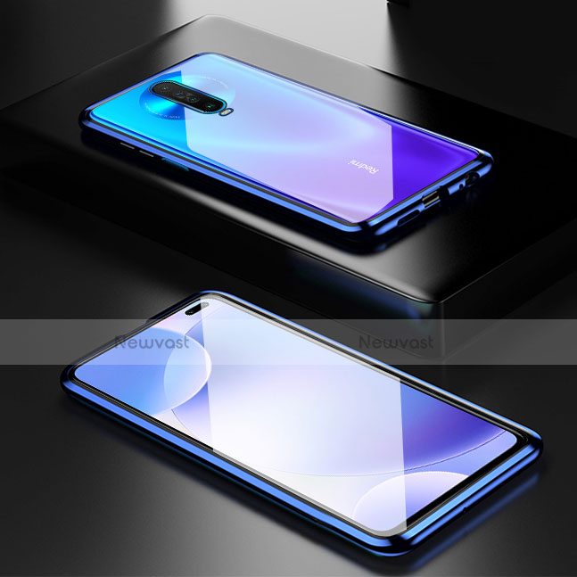 Luxury Aluminum Metal Frame Mirror Cover Case 360 Degrees M05 for Xiaomi Redmi K30 4G Blue