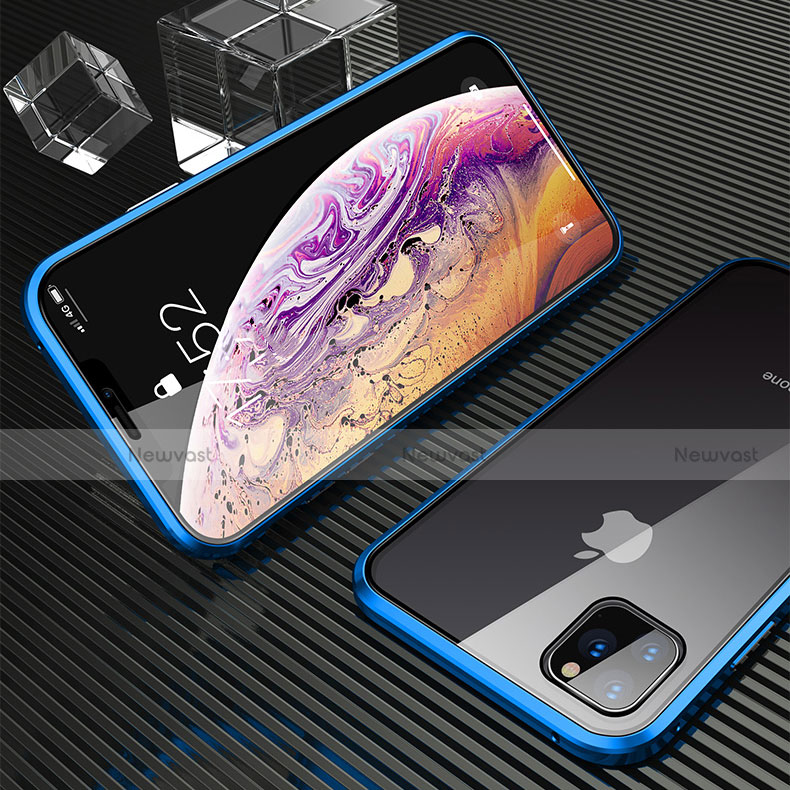 Luxury Aluminum Metal Frame Mirror Cover Case 360 Degrees M06 for Apple iPhone 11 Pro Blue