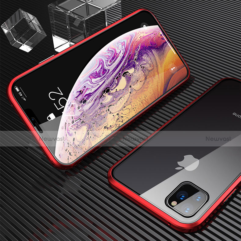Luxury Aluminum Metal Frame Mirror Cover Case 360 Degrees M06 for Apple iPhone 11 Pro Max Red