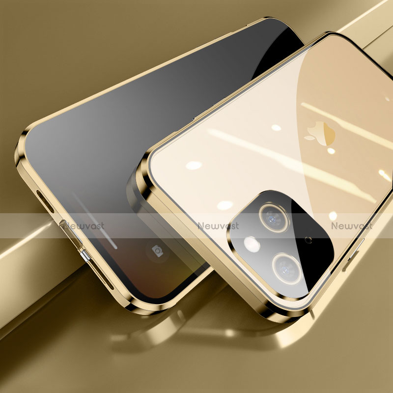 Luxury Aluminum Metal Frame Mirror Cover Case 360 Degrees M06 for Apple iPhone 13 Mini Gold