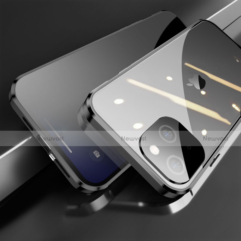 Luxury Aluminum Metal Frame Mirror Cover Case 360 Degrees M06 for Apple iPhone 14 Plus Black