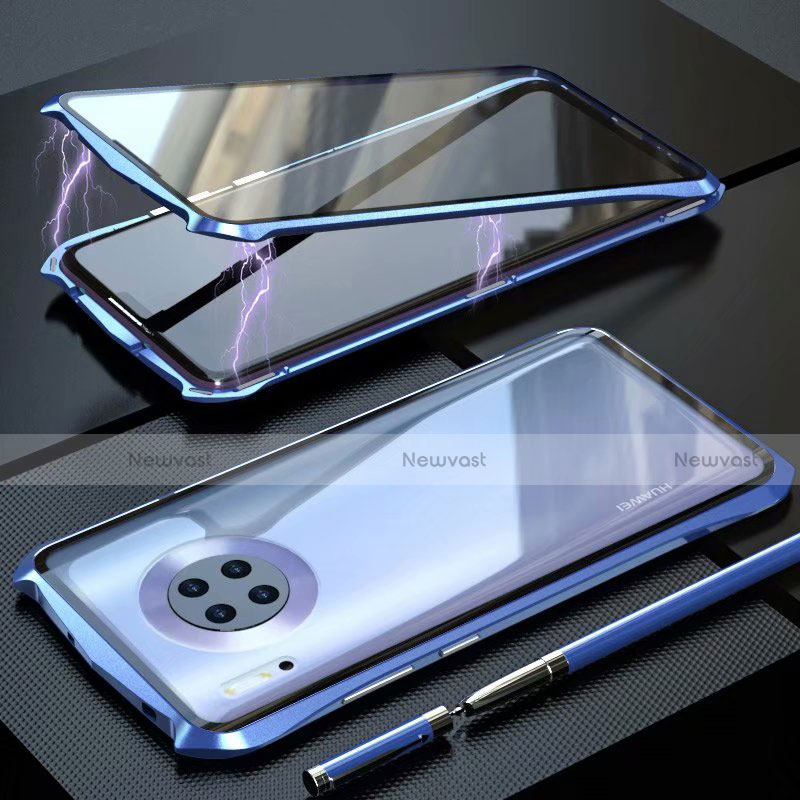 Luxury Aluminum Metal Frame Mirror Cover Case 360 Degrees M06 for Huawei Mate 30 Pro 5G Blue
