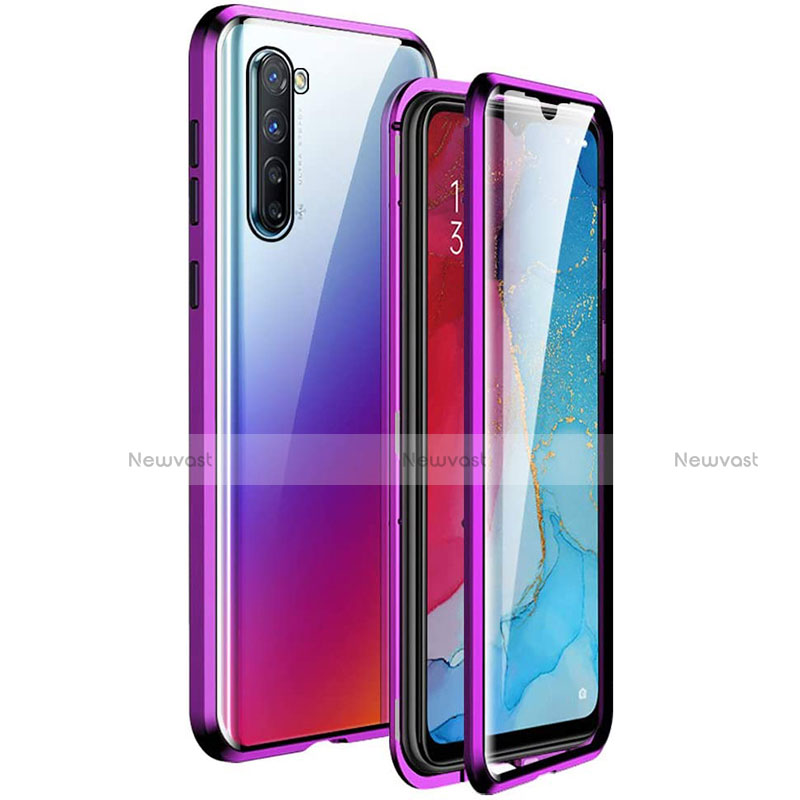 Luxury Aluminum Metal Frame Mirror Cover Case 360 Degrees M06 for Oppo Find X2 Lite Purple