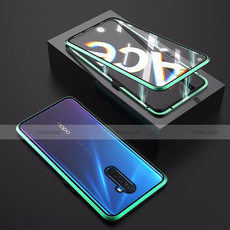 Luxury Aluminum Metal Frame Mirror Cover Case 360 Degrees M06 for Oppo Reno Ace Green