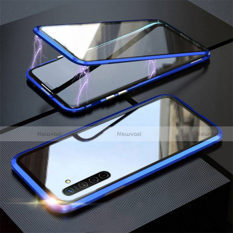 Luxury Aluminum Metal Frame Mirror Cover Case 360 Degrees M06 for Realme X2 Blue