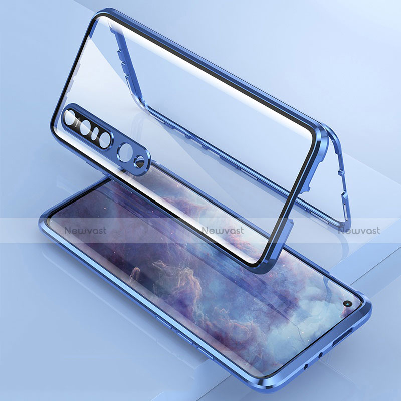 Luxury Aluminum Metal Frame Mirror Cover Case 360 Degrees M06 for Xiaomi Mi 10 Pro Blue