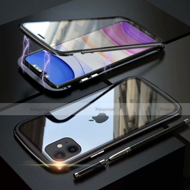 Luxury Aluminum Metal Frame Mirror Cover Case 360 Degrees M07 for Apple iPhone 11 Black
