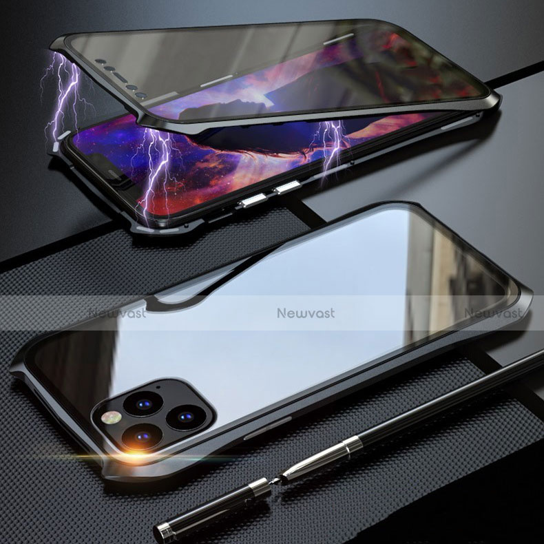 Luxury Aluminum Metal Frame Mirror Cover Case 360 Degrees M07 for Apple iPhone 11 Pro Black