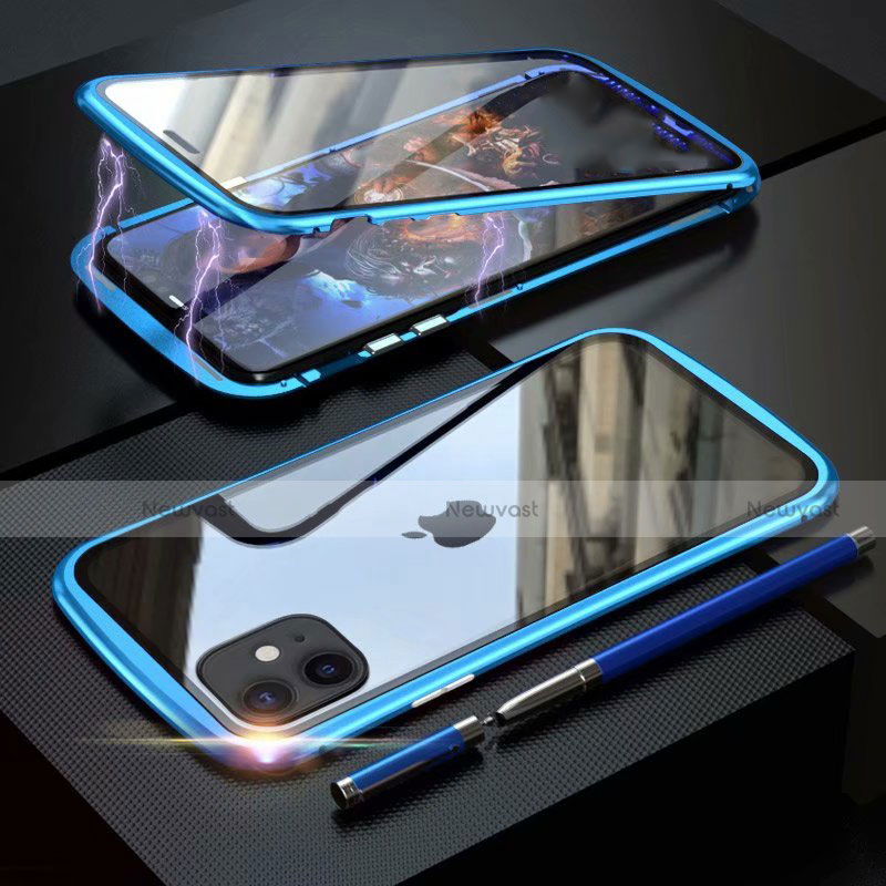 Luxury Aluminum Metal Frame Mirror Cover Case 360 Degrees M07 for Apple iPhone 11 Sky Blue