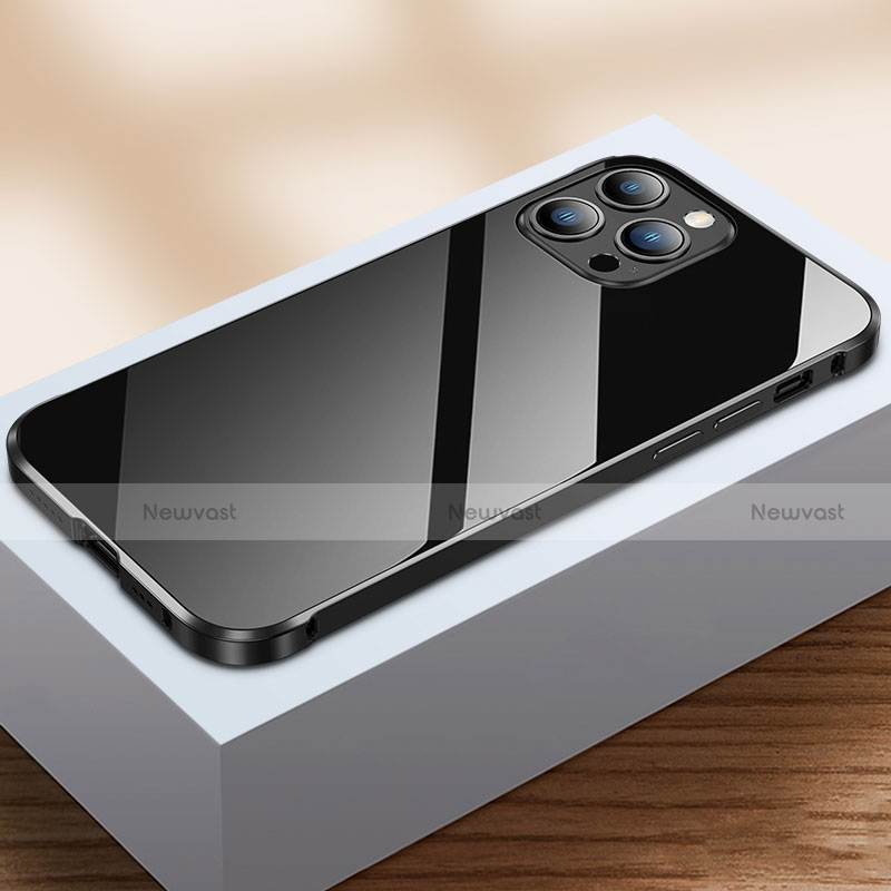 Luxury Aluminum Metal Frame Mirror Cover Case 360 Degrees M07 for Apple iPhone 13 Pro Max Black