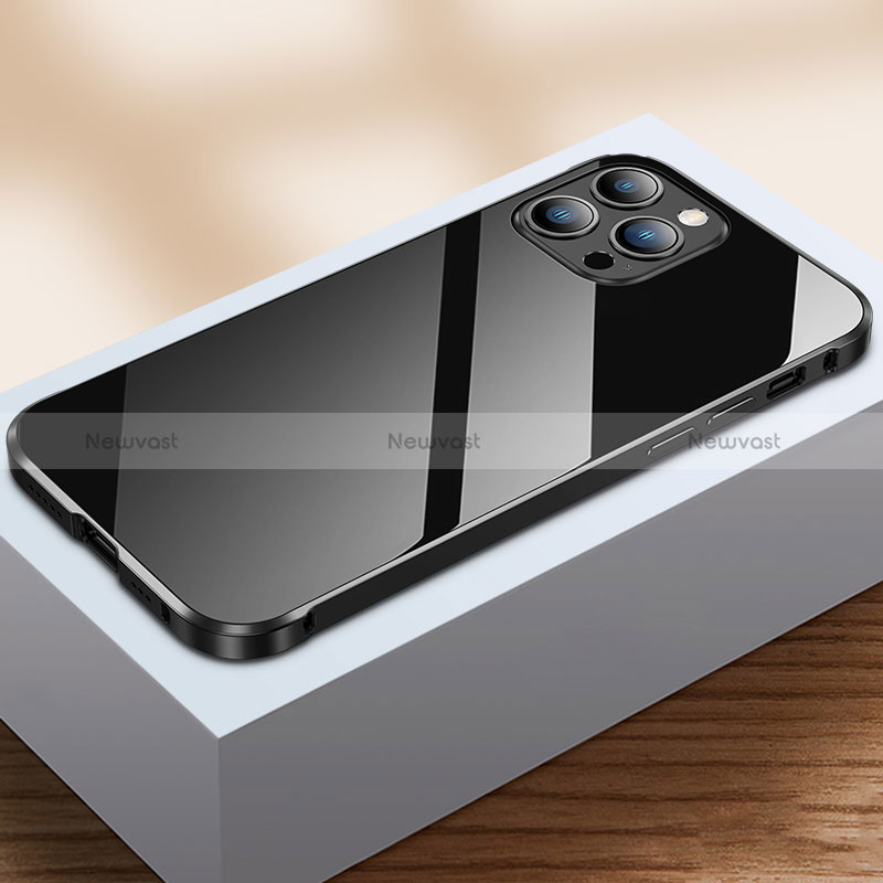 Luxury Aluminum Metal Frame Mirror Cover Case 360 Degrees M07 for Apple iPhone 14 Pro Black