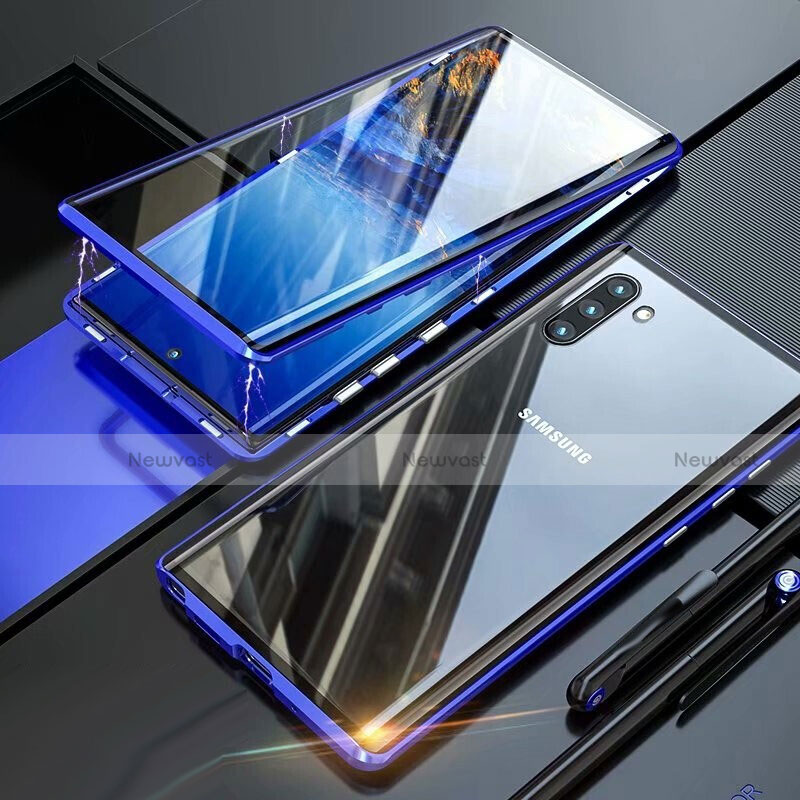 Luxury Aluminum Metal Frame Mirror Cover Case 360 Degrees M07 for Samsung Galaxy Note 10 5G Blue