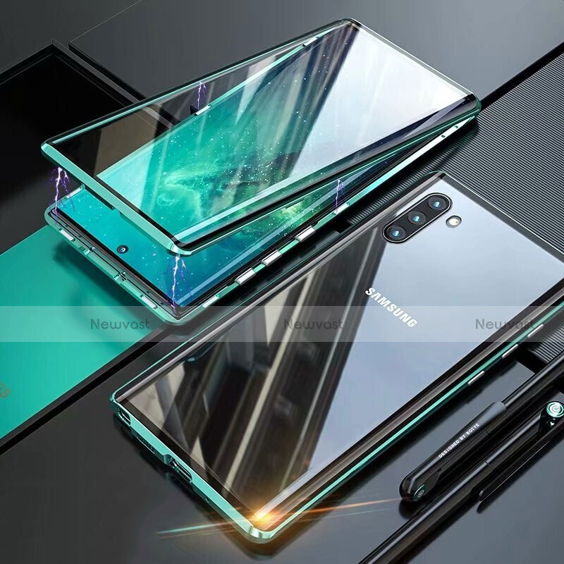 Luxury Aluminum Metal Frame Mirror Cover Case 360 Degrees M07 for Samsung Galaxy Note 10 Green