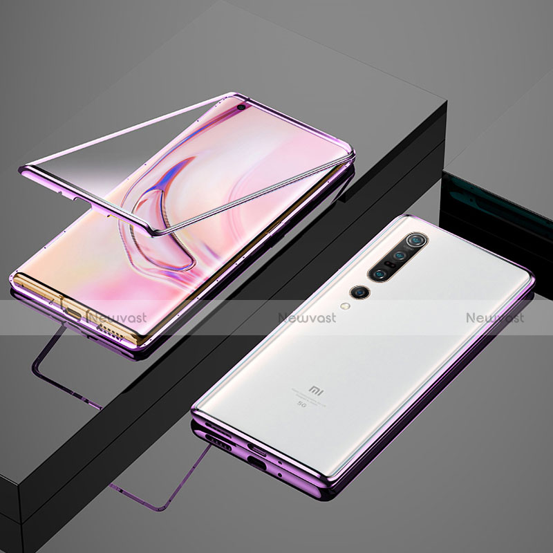 Luxury Aluminum Metal Frame Mirror Cover Case 360 Degrees M07 for Xiaomi Mi 10 Pro Purple