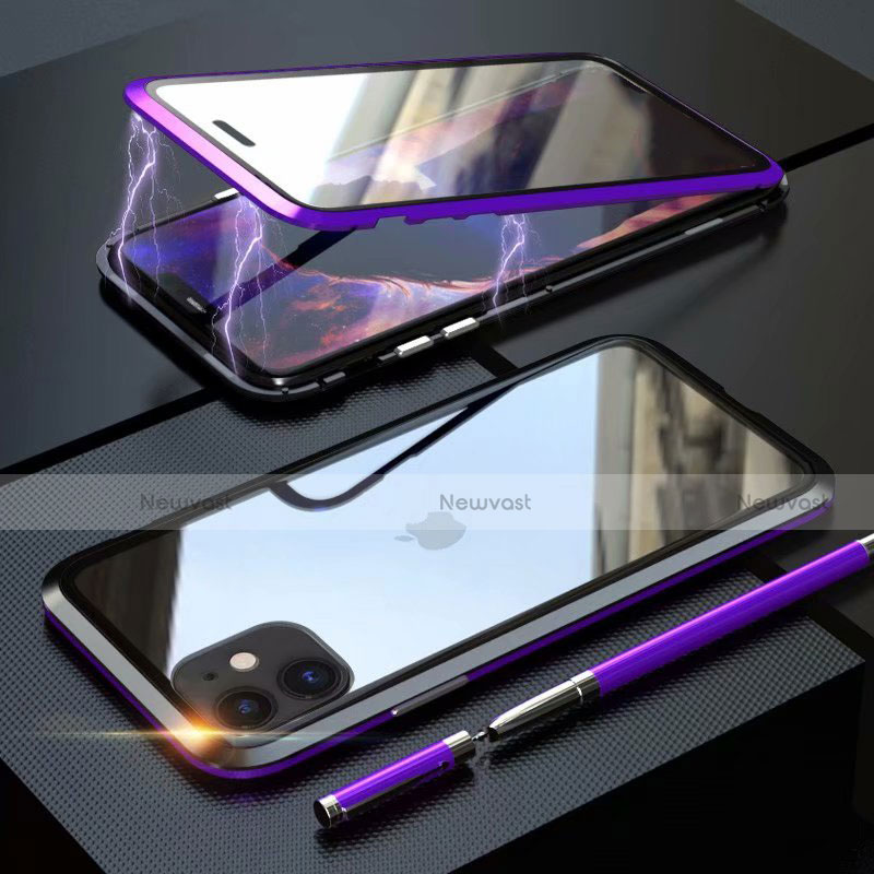 Luxury Aluminum Metal Frame Mirror Cover Case 360 Degrees M08 for Apple iPhone 11 Purple