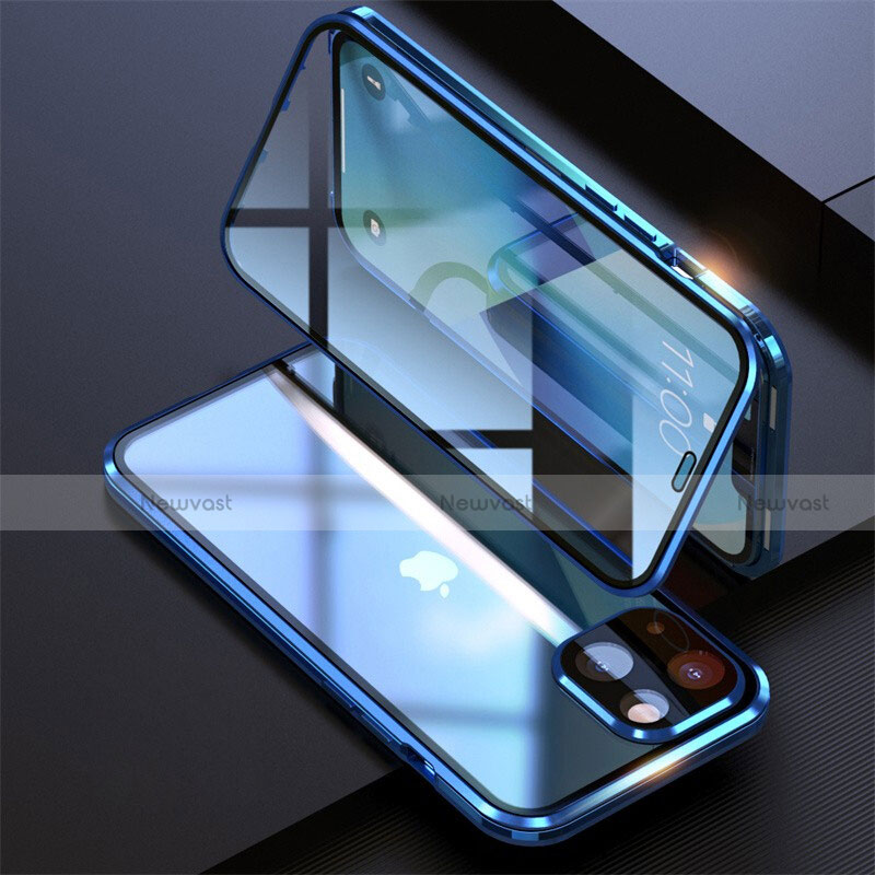 Luxury Aluminum Metal Frame Mirror Cover Case 360 Degrees M08 for Apple iPhone 13 Mini Blue