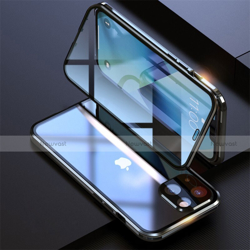 Luxury Aluminum Metal Frame Mirror Cover Case 360 Degrees M08 for Apple iPhone 14 Plus Black