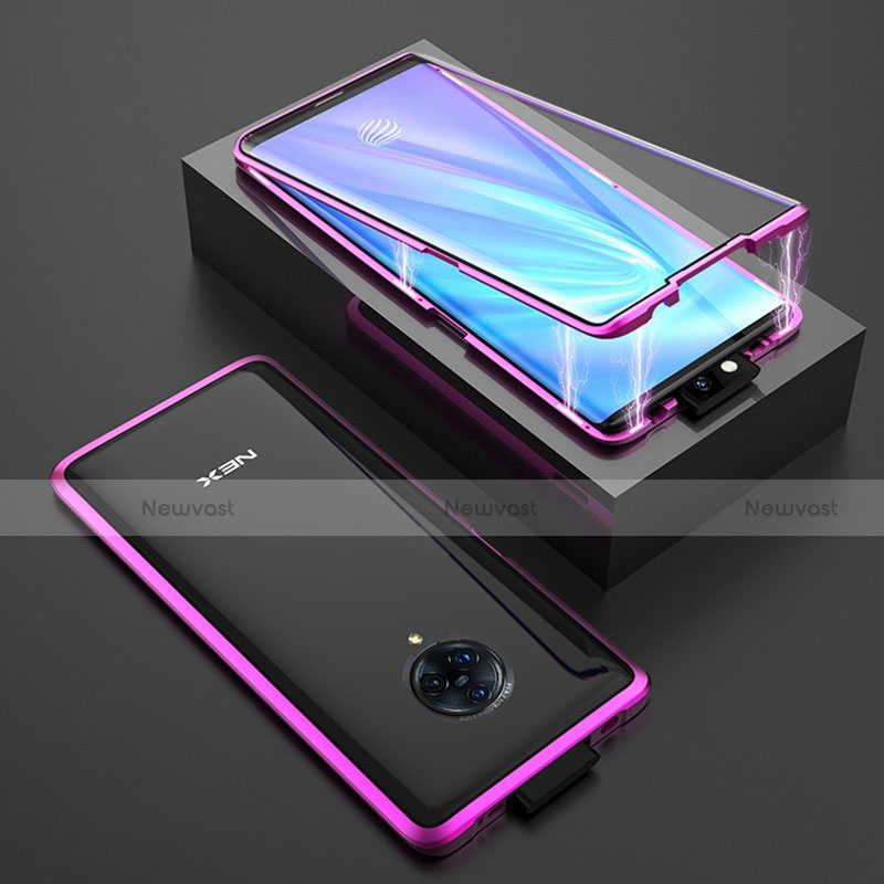 Luxury Aluminum Metal Frame Mirror Cover Case 360 Degrees M08 for Vivo Nex 3 5G Purple