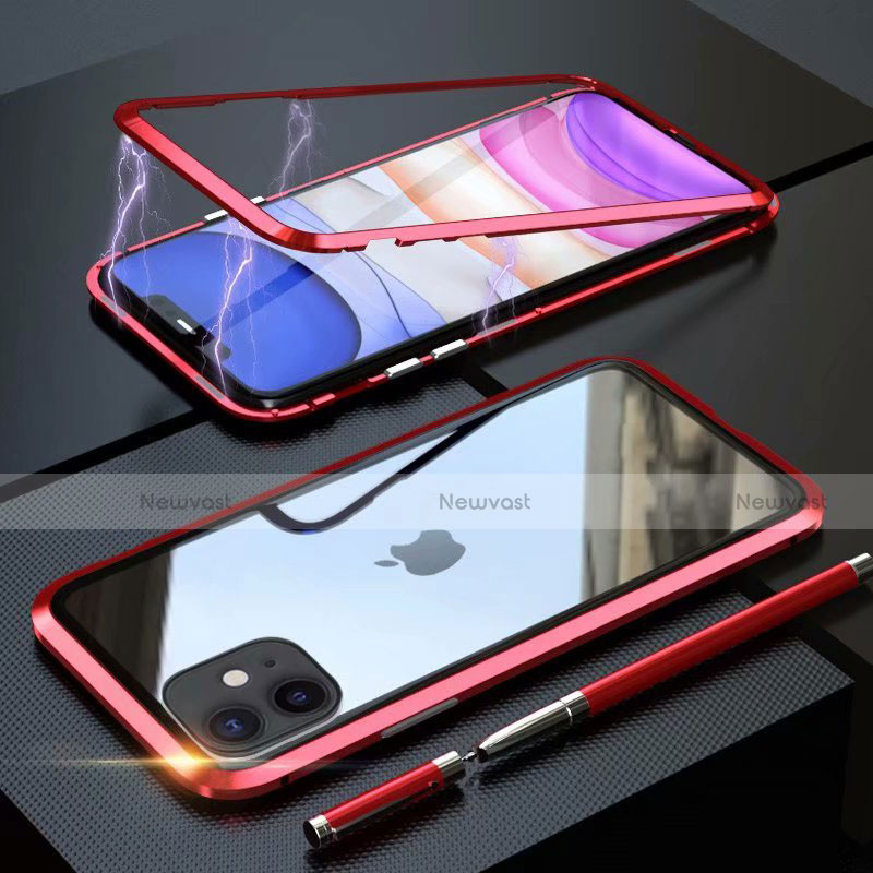 Luxury Aluminum Metal Frame Mirror Cover Case 360 Degrees M09 for Apple iPhone 11 Red