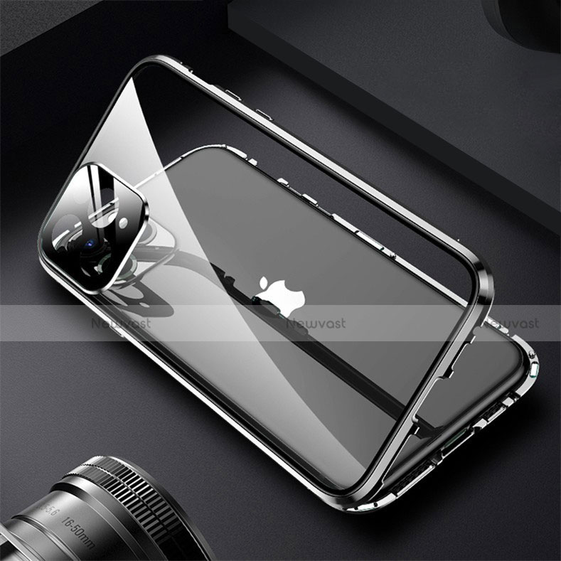Luxury Aluminum Metal Frame Mirror Cover Case 360 Degrees M09 for Apple iPhone 13 Pro Black