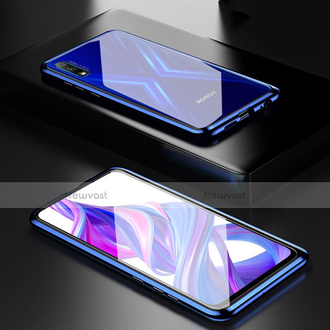 Luxury Aluminum Metal Frame Mirror Cover Case 360 Degrees M09 for Huawei Honor 9X Blue