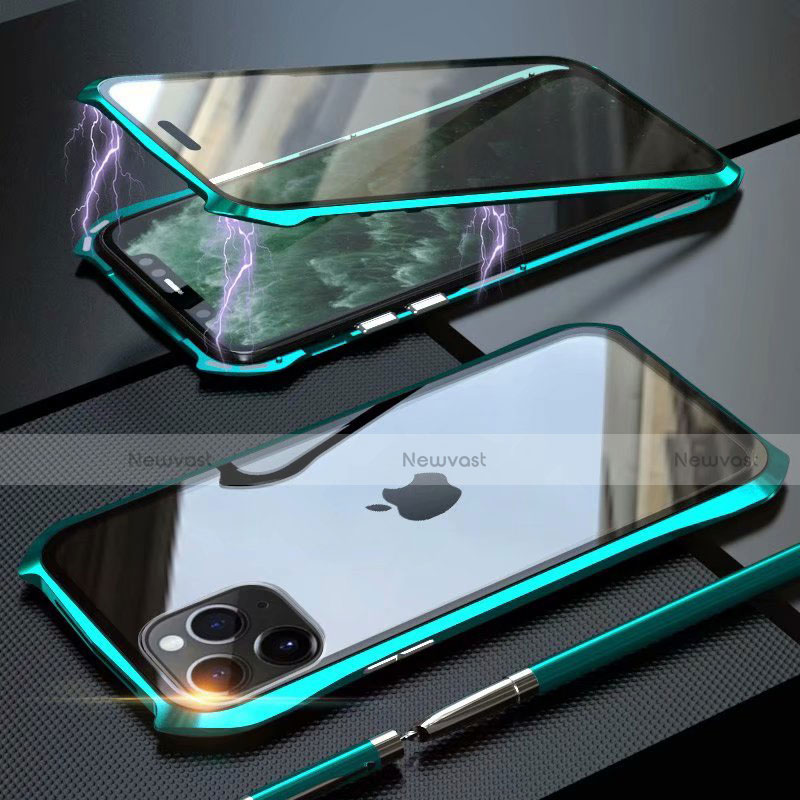 Luxury Aluminum Metal Frame Mirror Cover Case 360 Degrees M10 for Apple iPhone 11 Pro Cyan