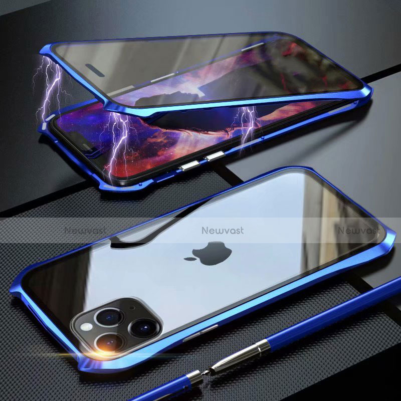 Luxury Aluminum Metal Frame Mirror Cover Case 360 Degrees M10 for Apple iPhone 11 Pro Max Blue