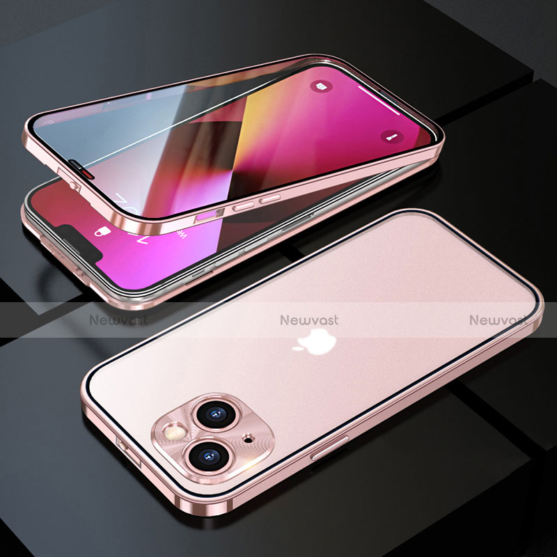 Luxury Aluminum Metal Frame Mirror Cover Case 360 Degrees M10 for Apple iPhone 13 Mini Rose Gold