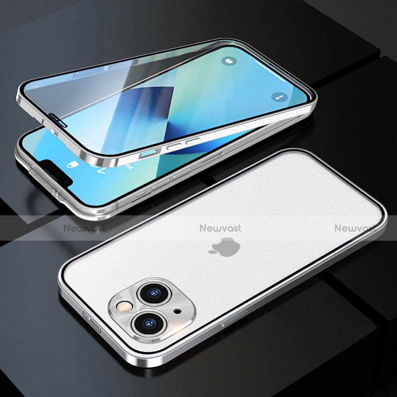 Luxury Aluminum Metal Frame Mirror Cover Case 360 Degrees M10 for Apple iPhone 13 Mini Silver
