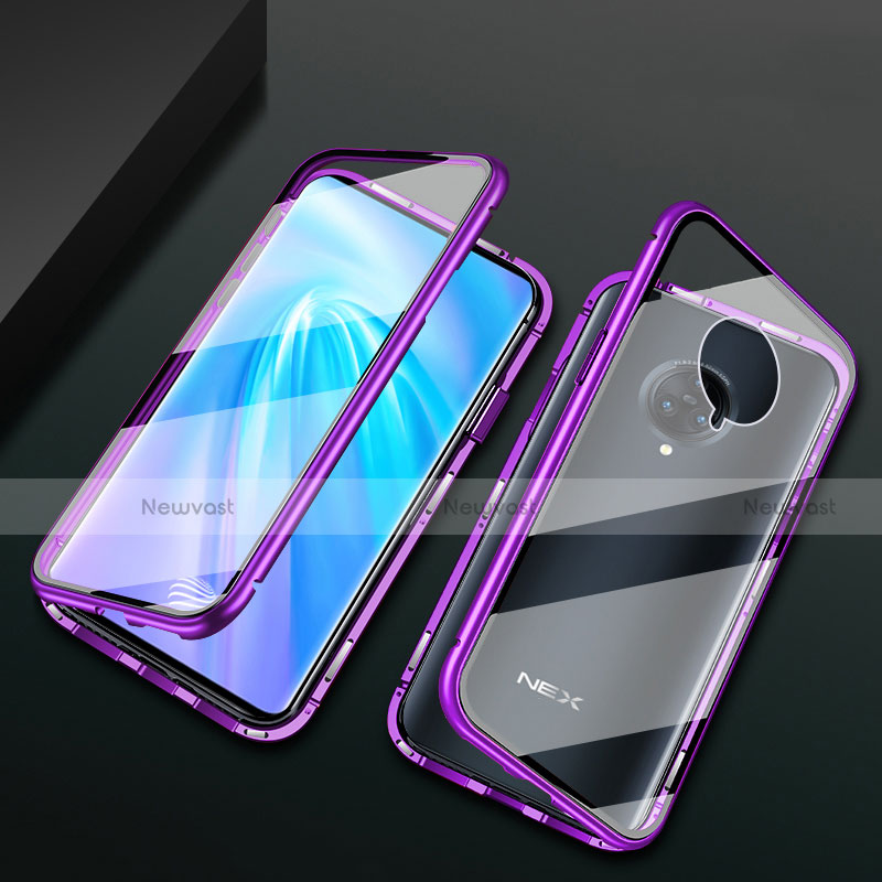 Luxury Aluminum Metal Frame Mirror Cover Case 360 Degrees M10 for Vivo Nex 3 Purple