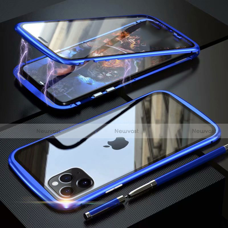 Luxury Aluminum Metal Frame Mirror Cover Case 360 Degrees M11 for Apple iPhone 11 Pro Max Blue