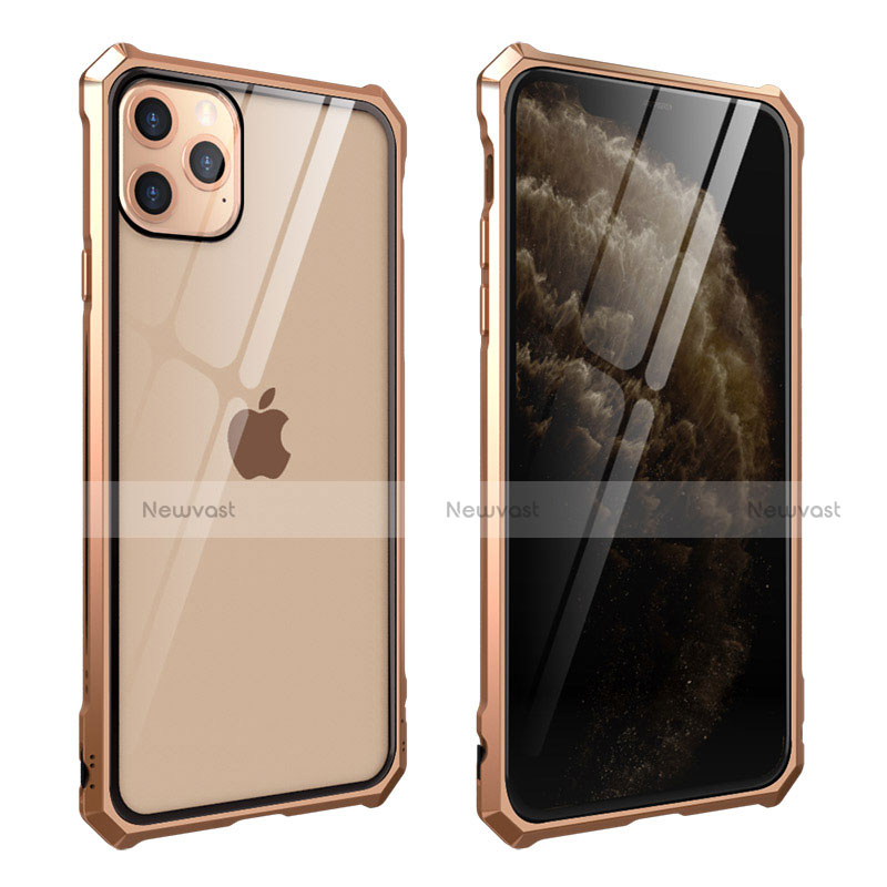 Luxury Aluminum Metal Frame Mirror Cover Case 360 Degrees M15 for Apple iPhone 11 Pro Max Gold
