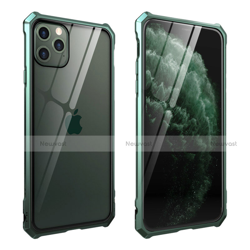 Luxury Aluminum Metal Frame Mirror Cover Case 360 Degrees M15 for Apple iPhone 11 Pro Max Green