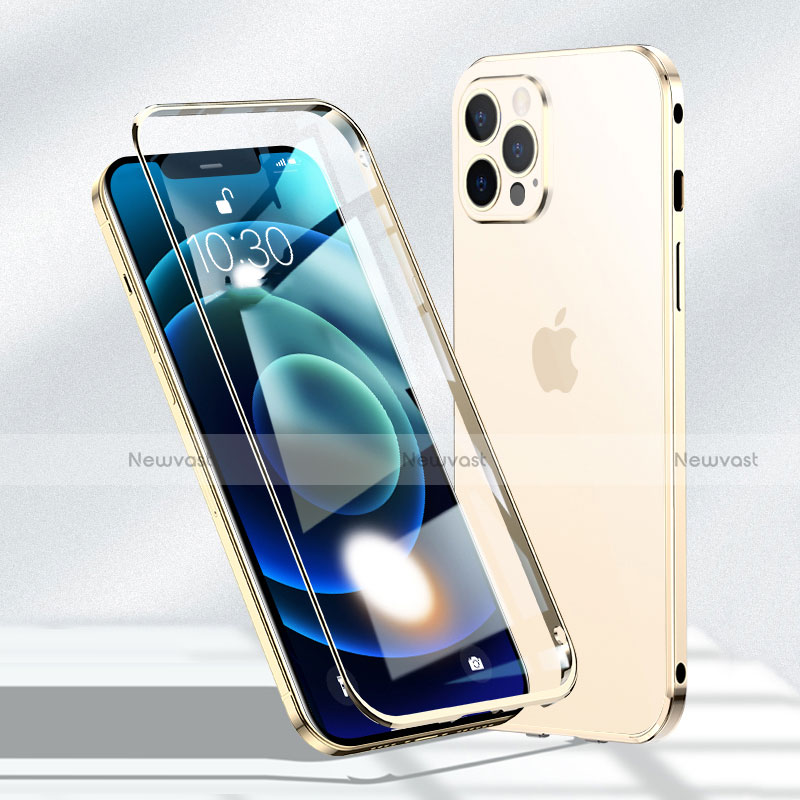 Luxury Aluminum Metal Frame Mirror Cover Case 360 Degrees N01 for Apple iPhone 12 Pro Max Gold