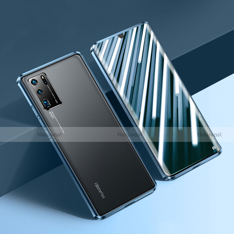 Luxury Aluminum Metal Frame Mirror Cover Case 360 Degrees N01 for Huawei P30 Pro Blue