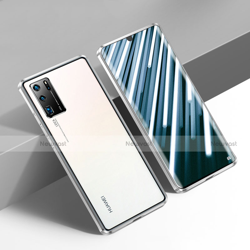 Luxury Aluminum Metal Frame Mirror Cover Case 360 Degrees N01 for Huawei P30 Pro New Edition Silver