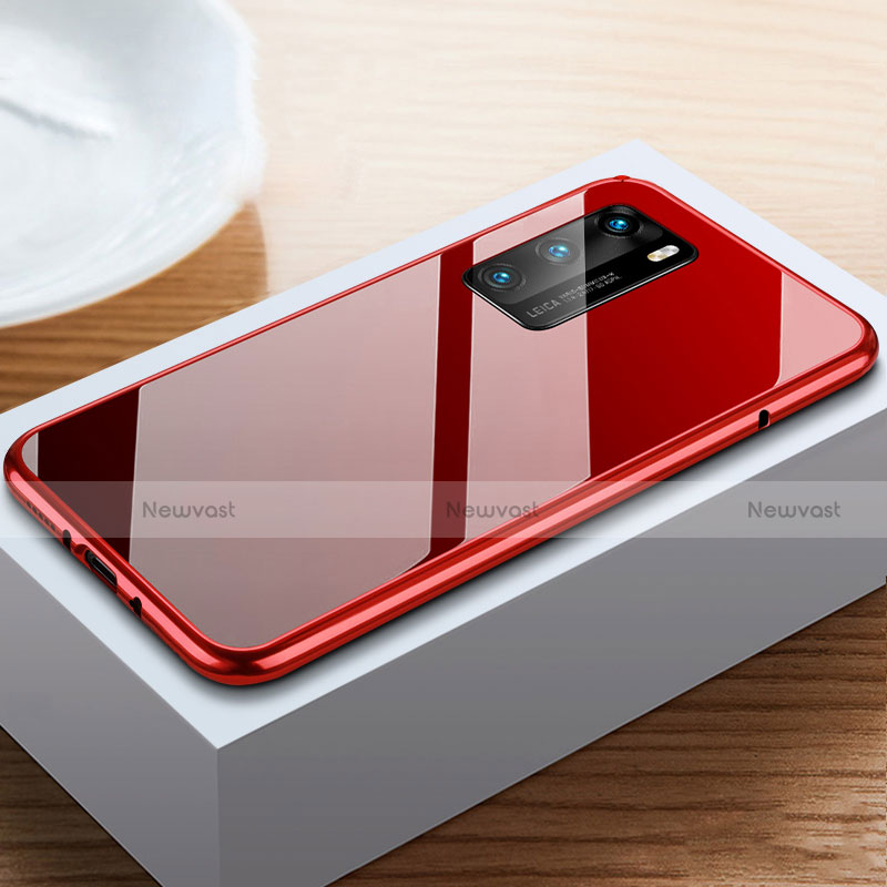Luxury Aluminum Metal Frame Mirror Cover Case 360 Degrees N01 for Huawei P40 Red and Black