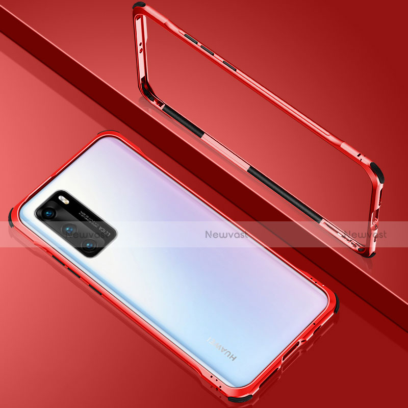 Luxury Aluminum Metal Frame Mirror Cover Case 360 Degrees N02 for Huawei P40 Red