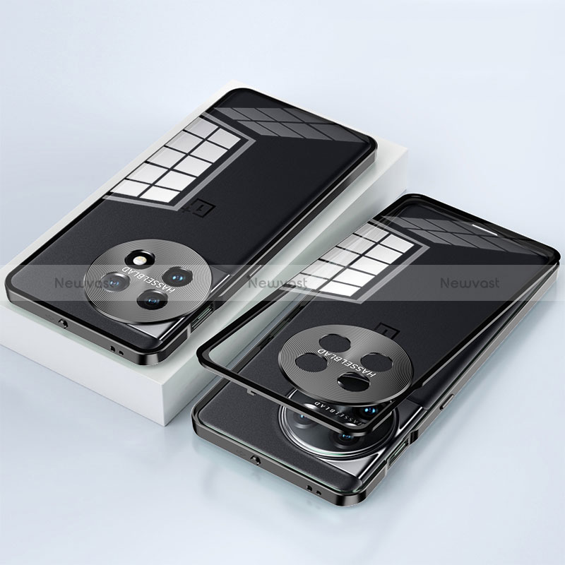 Luxury Aluminum Metal Frame Mirror Cover Case 360 Degrees P01 for OnePlus 11R 5G Black