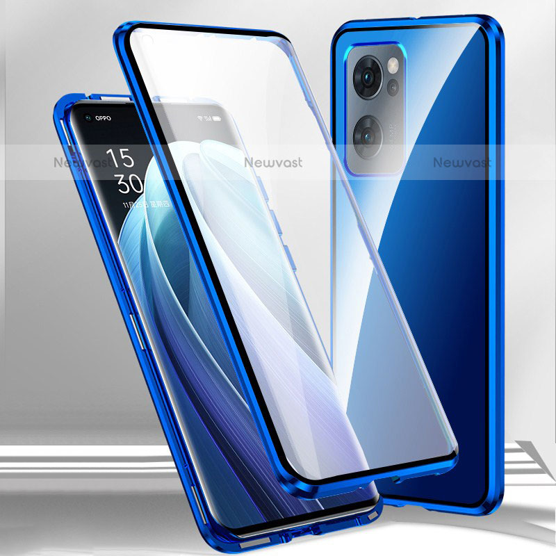 Luxury Aluminum Metal Frame Mirror Cover Case 360 Degrees P01 for OnePlus Nord N300 5G Blue