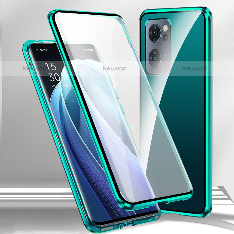 Luxury Aluminum Metal Frame Mirror Cover Case 360 Degrees P01 for OnePlus Nord N300 5G Green