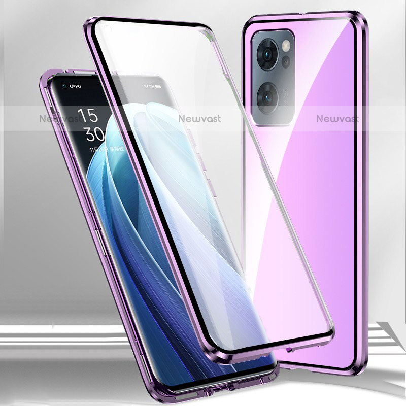 Luxury Aluminum Metal Frame Mirror Cover Case 360 Degrees P01 for OnePlus Nord N300 5G Purple