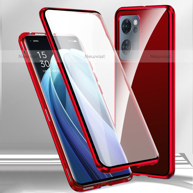 Luxury Aluminum Metal Frame Mirror Cover Case 360 Degrees P01 for OnePlus Nord N300 5G Red