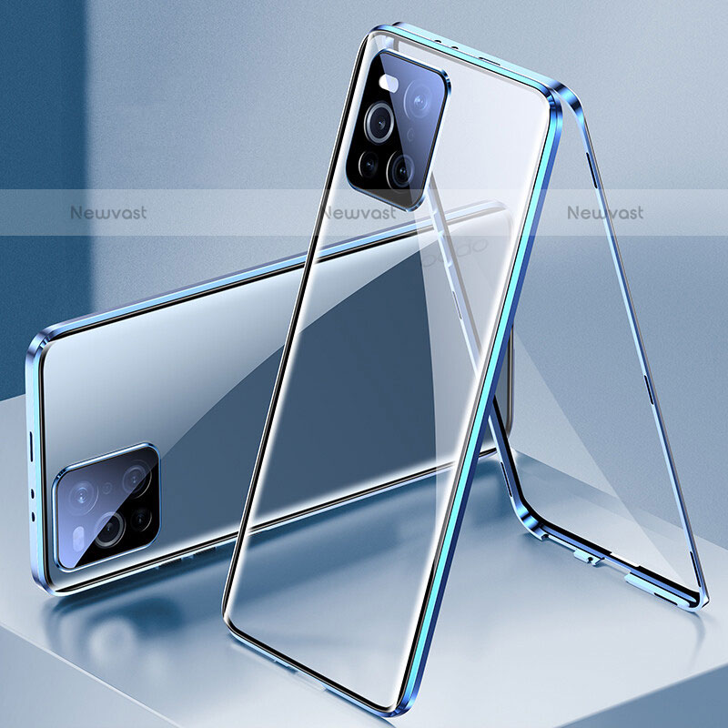 Luxury Aluminum Metal Frame Mirror Cover Case 360 Degrees P01 for Oppo Find X3 Pro 5G Blue